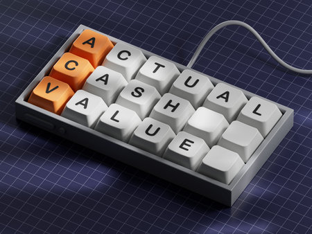 ACV actual cash value symbol. Concept words ACV actual cash value on blocks. Business and ACV actual...