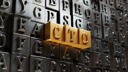 word cto with Movable type printing.close up of Movable type printing,Business Concept.3D rendering on gold background.の写真素材