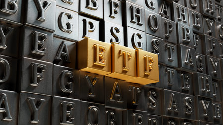 ETF - word concept on building blocks, text, letters.close up of Movable type printing,Business...