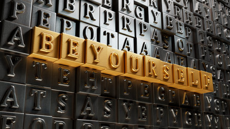 Movable type printing with Be yourself lettering. Top view.close up of Movable type...