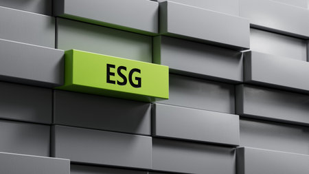 Environmental, Social, and Governance on metal blocks.close up of metal blocks,Business Concept.3D...