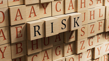 Word risk on wooden cubes with copy space.close up of wooden elements,Business Concept.3D rendering...