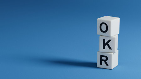 Business and design concept - surreal wooden elements OKR. the symbol of leadership, communication...