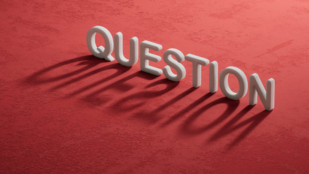 Question - word concept. Minimalist Abstract Design With close up of shadow of 3d charcaters,3D...