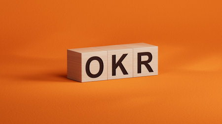 Business and design concept - surreal wooden cubes OKR. the symbol of leadership, communication and...