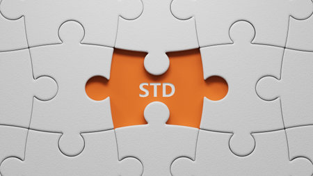STD Sexually transmitted infections text on The white puzzle pieces with missing pieces. medical...