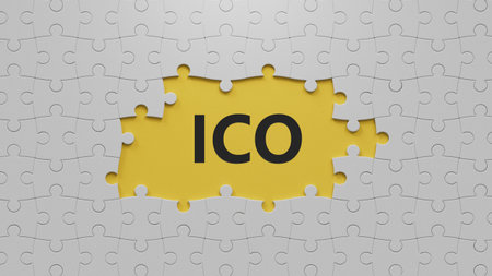 letters of the alphabet of ICO on The white puzzle pieces with missing pieces. ICO - short for...