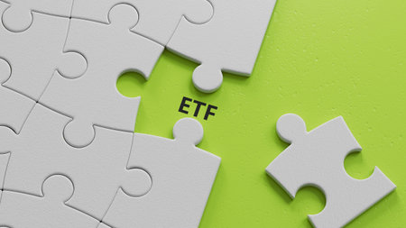 ETF - word concept on building blocks, text, letters.close up of The white puzzle pieces with...
