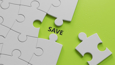 Symbol for saving or spending money. Dice form the word save while the word spend is visible in the...