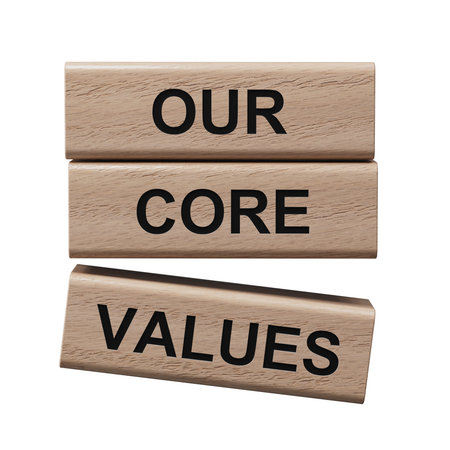 Our core values symbol. Concept words Our core values on wooden blocks.Business and Our core values concept. Copy space.Supports PNG files with transparent backgrounds.の写真素材