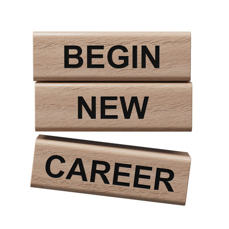 Begin new career symbol. Concept word Begin new career on wooden blocks.Business and Begin new...