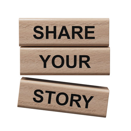 Share your story symbol. wooden blocks with words Share your story.Business and Share your story...