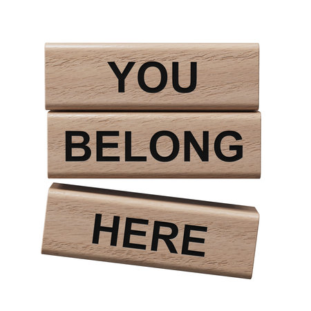 You belong here symbol. wooden blocks with words You belong here.Business and You belong here concept. wooden blocks. Copy space.Supports PNG files with transparent backgrounds.の写真素材
