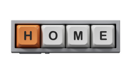 Home.Computer keyboard keys spelling.Flat lay view from above on computer keyboard keys buttons.IT technology concept.Supports PNG files with transparent backgrounds.の写真素材