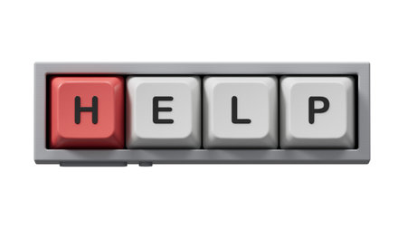 help.Computer keyboard keys spelling.Flat lay view from above on computer keyboard keys buttons.IT technology concept.Supports PNG files with transparent backgrounds.の写真素材