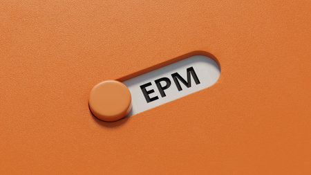 epm sign on slide switch spelling and magnifier.close up of slide switch spelling,Business...