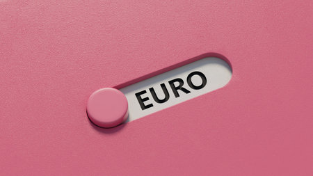 euro Word Written In slide switch spelling on documents.close up of slide switch spelling,Business Concept.3D rendering.の写真素材