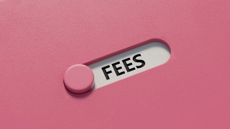 slide switch spelling with FEES business word. Mission, Vision and core values concept.close up of slide switch spelling,Business Concept.3D rendering.の写真素材