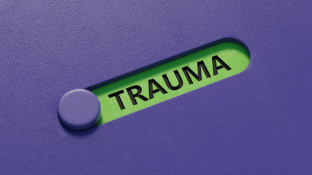 slide switch spelling with TRAUMA business word.close up of slide switch spelling,Business Concept.3D rendering.の写真素材
