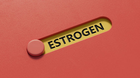ESTROGEN word made with slide switch spelling concept.close up of slide switch spelling,Business...