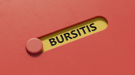 The word BURSITIS is written on slide switch spelling. Medical concept.close up of slide switch spelling,Business Concept.3D rendering.の写真素材