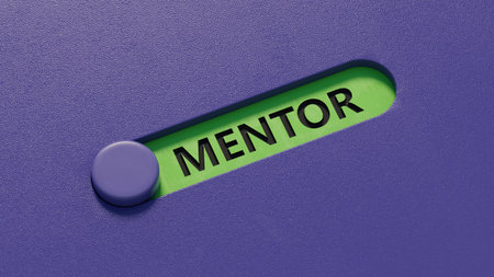 slide switch spelling with MENTOR business word. Mission, Vision and core values concept.close up of slide switch spelling,Business Concept.3D rendering.の写真素材