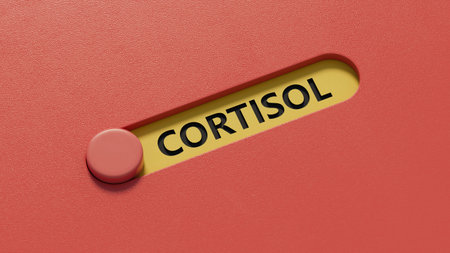 slide switch spelling with text CORTISOL. close up of slide switch spelling, Business Concept. 3D...