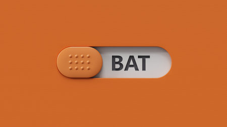 bat sign on slide switch spelling concept, slide switch spelling.close up of slide switch...