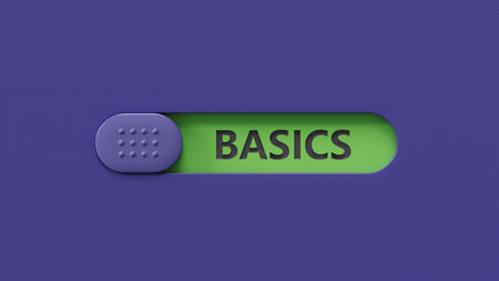 Basics symbol. Concept word Basics on slide switch spelling.Business and Basics concept.close up of slide switch spelling,Business Concept.3D rendering.の写真素材
