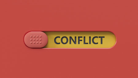 slide switch spelling with text conflict. financial market. financing.close up of slide switch...