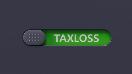 slide switch spelling with text TAX-LOSS. financial market. financing.close up of slide switch...