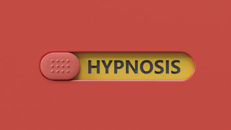 slide switch spelling with text hypnosis. financial market. financing.close up of slide switch spelling,Business Concept.3D rendering.の写真素材