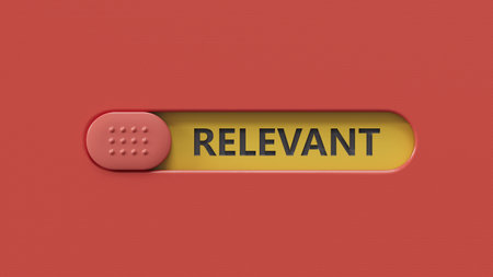 slide switch spelling with text RELEVANT. financial market. financing.close up of slide switch...