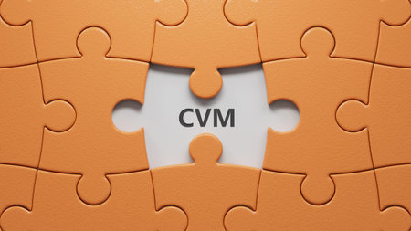 Customer Value Management word composed on the puzzle pieces with missing pieces. Close up of puzzle pieces with missing pieces, Business Concept. 3D rendering.の写真素材