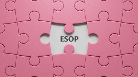 esop sign on the puzzle pieces with missing pieces.close up of puzzle pieces with missing pieces,Business Concept.3D rendering.の写真素材
