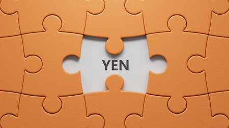 puzzle pieces with missing pieces with yen business word.close up of puzzle pieces with missing pieces,Business Concept.3D rendering.の写真素材