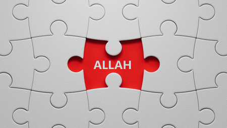 allah word written on puzzle pieces with missing pieces.close up of puzzle pieces with missing pieces,Business Concept.3D rendering.の写真素材