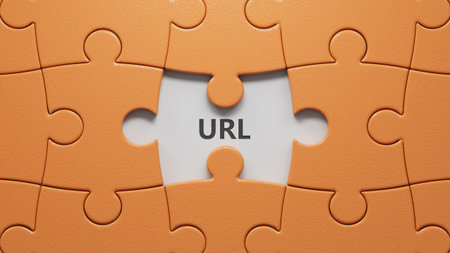URL website - text concept on puzzle pieces with missing pieces .3D rendering.の写真素材