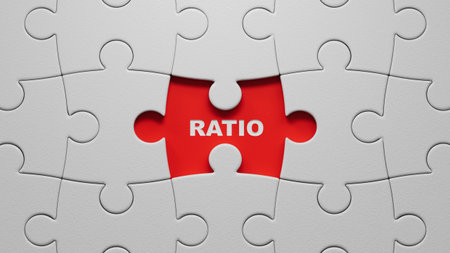 puzzle pieces with missing pieces with RATIO business word. Mission, Vision and core values concept.close up of puzzle pieces with missing pieces,Business Concept.3D rendering.の写真素材