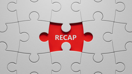 Recap symbol. puzzle pieces with missing pieces with word Recap.Recap concept. Copy space.close up...