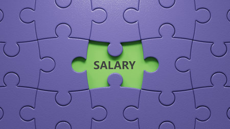 puzzle pieces with missing pieces with salary business word.close up of puzzle pieces with missing pieces,Business Concept.3D rendering.の写真素材