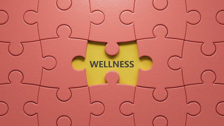Wellness text word on puzzle pieces with missing pieces.3D rendering.の写真素材