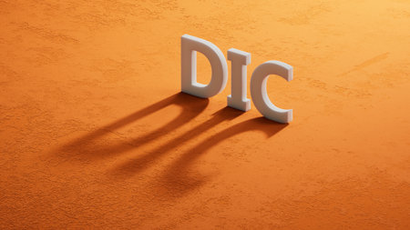 The word dic is written on shadow of 3d characters. Medical concept. Close up of shadow of 3d characters. 3D rendering.の写真素材