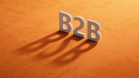 3D illustration of B2B in English, using a bold font. It conveys business and business interaction.shadow of 3d charcaters.3D rendering.の写真素材