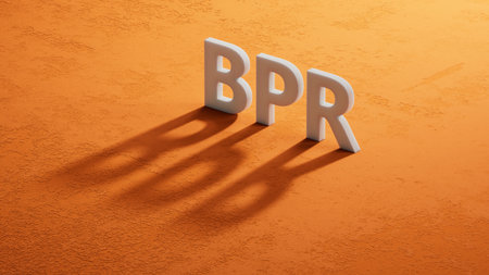 BPR - Business process reengineering - acronym on shadow of 3d charcaters. BPR , acronym on shadow of 3d charcaters.Business Concept.3D rendering.の写真素材
