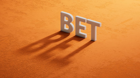 Lettering bet on shadow of 3d characters. Close up of shadow of 3d characters. Business Concept. 3D rendering.の写真素材