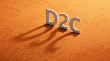 three stone shadow of 3d characters, tables with the word D2C - acronym Direct to Consumer. close up of shadow of 3d characters, Business Concept. 3D rendering.の写真素材