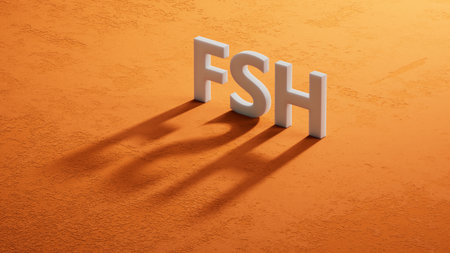 The word FSH is written on shadow of 3d characters. Medical concept. Close up of shadow of 3d characters. 3D rendering.の写真素材