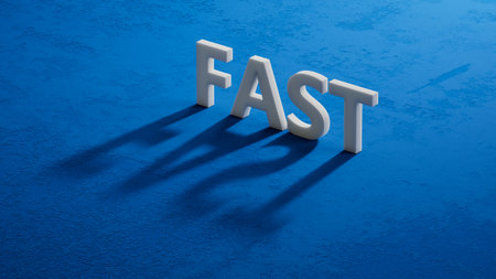 The acronym FAST is used as mnemonic to help a person having a stroke. FAST stands for facial drooping, arm weakness, speech difficulties and time to call emergency services.の写真素材