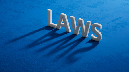 laws. Word Written In shadow of 3d characters on documents.close up of shadow of 3d characters, Business Concept.3D rendering.の写真素材